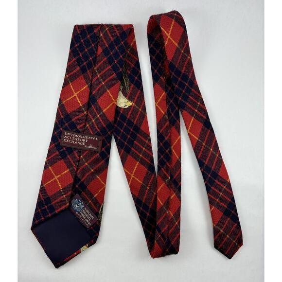 Harken Vintage Silk Tie Plaid Red Black Yellow Eagles EAE Hand Printed Italy - Picture 5 of 13